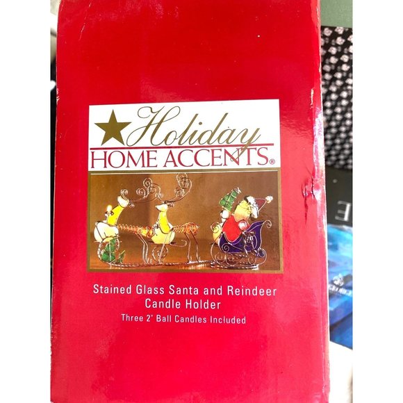 Holiday Home Accents Stained Glass Santa and Reindeer Candle Holder - Picture 2 of 10